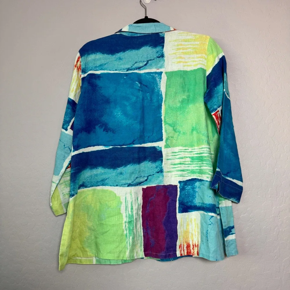 Ali Miles Small Multicolor Linen Button Up Abstract Print Button Front Shirt - Picture 6 of 6